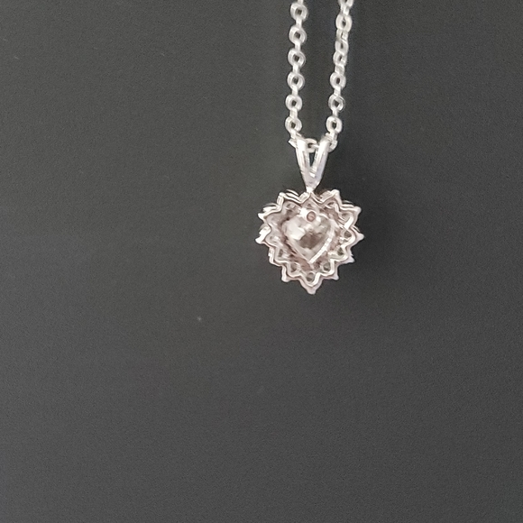 Silver Heart Pendant Necklace with Cubic Zirconia CZ 18 Inch Necklace - Picture 3 of 4